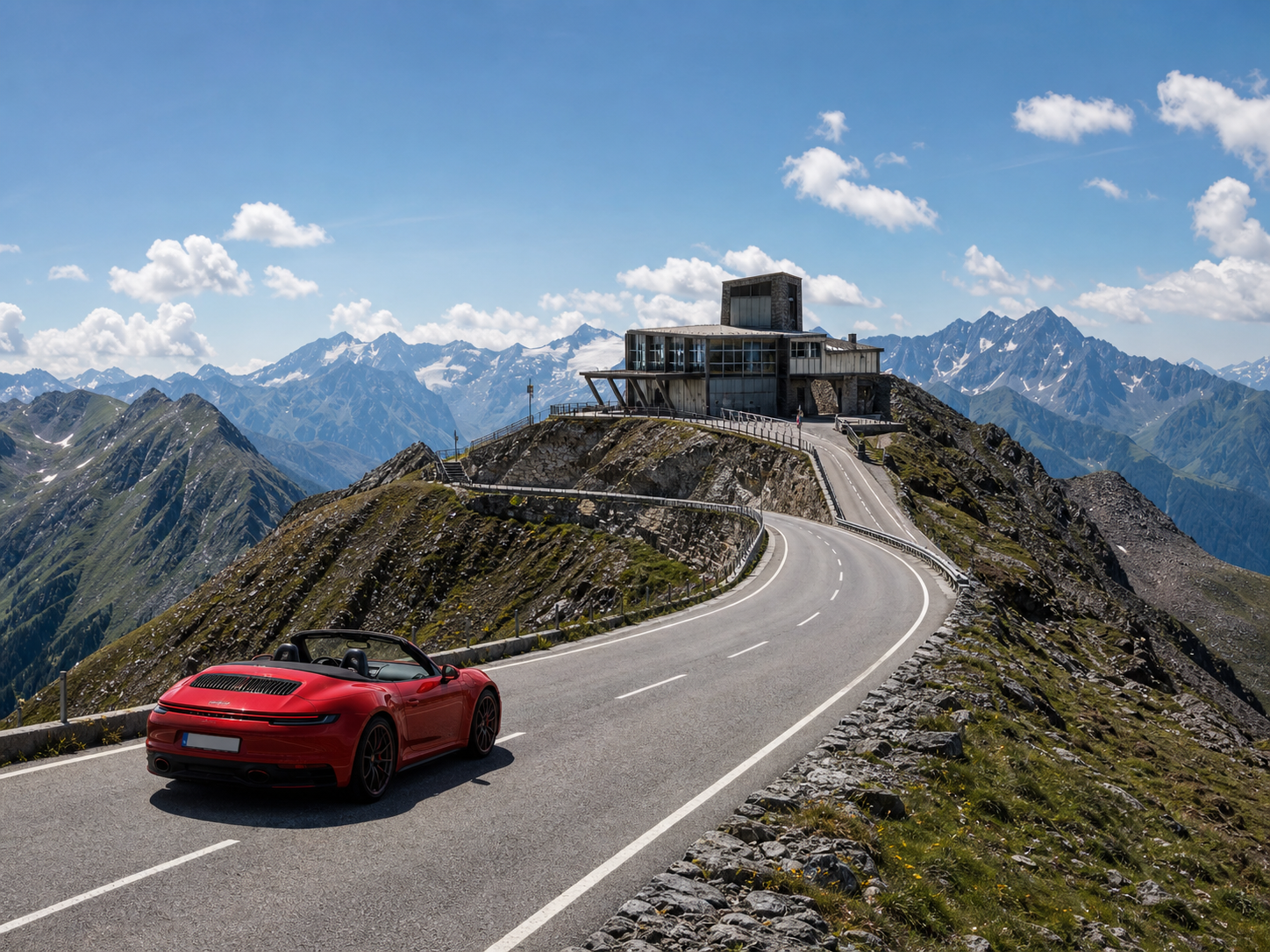 Roter 911 Cabrio auf der Timmelsjoch-Hochalpenstraße